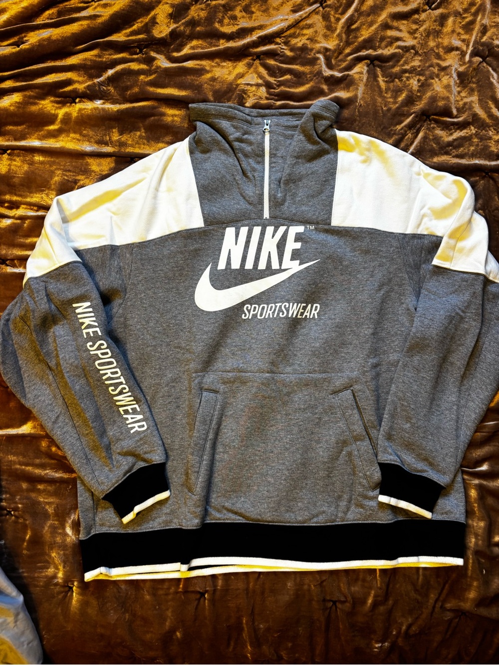 Nike Gray and White Sportswear Half-Zip Hoodie
